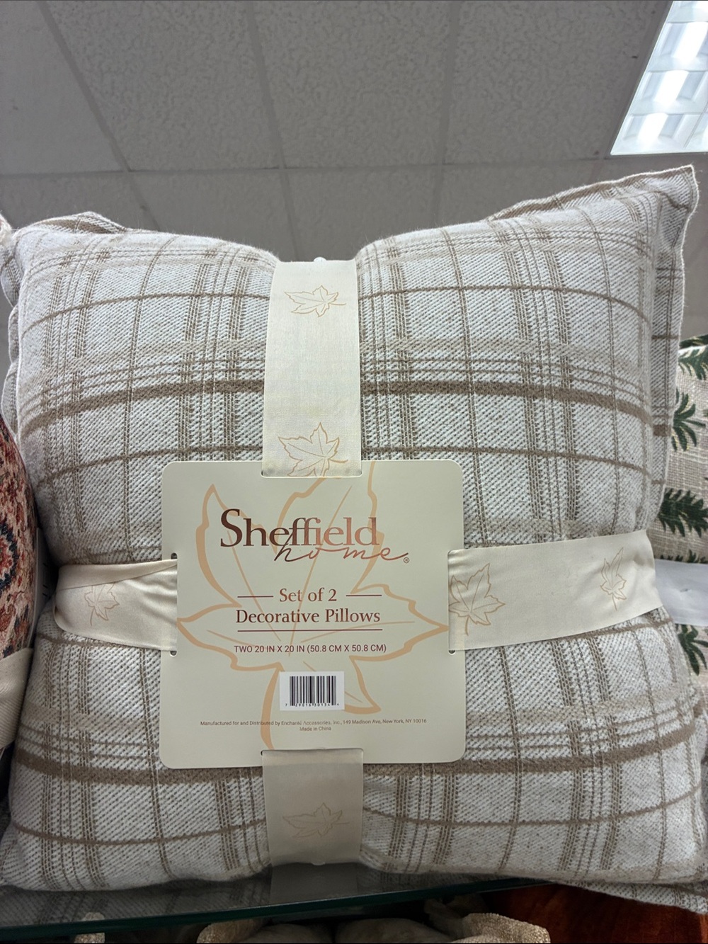 Sheffield Home Cream and Tan Plaid Decorative Pillow Set